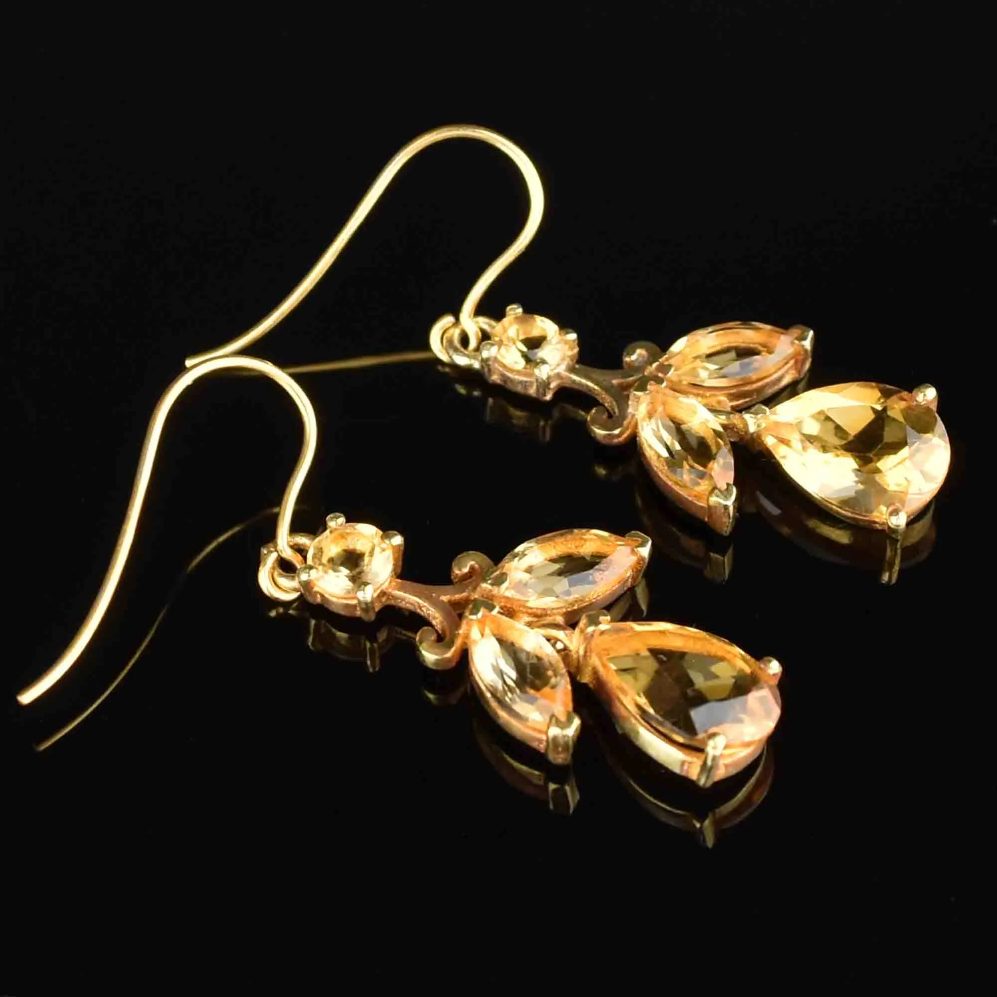 ON HOLD Vintage Gold Citrine Leaf Dangle Earrings