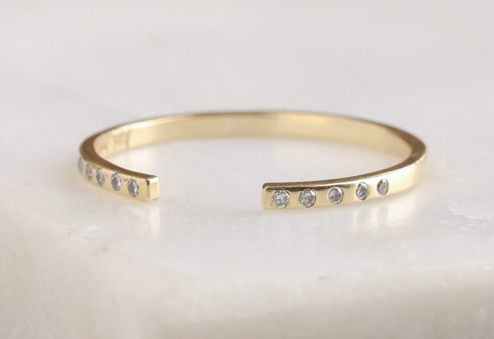 One of a Kind Open Cuff Flush Set Pavé Diamond Band