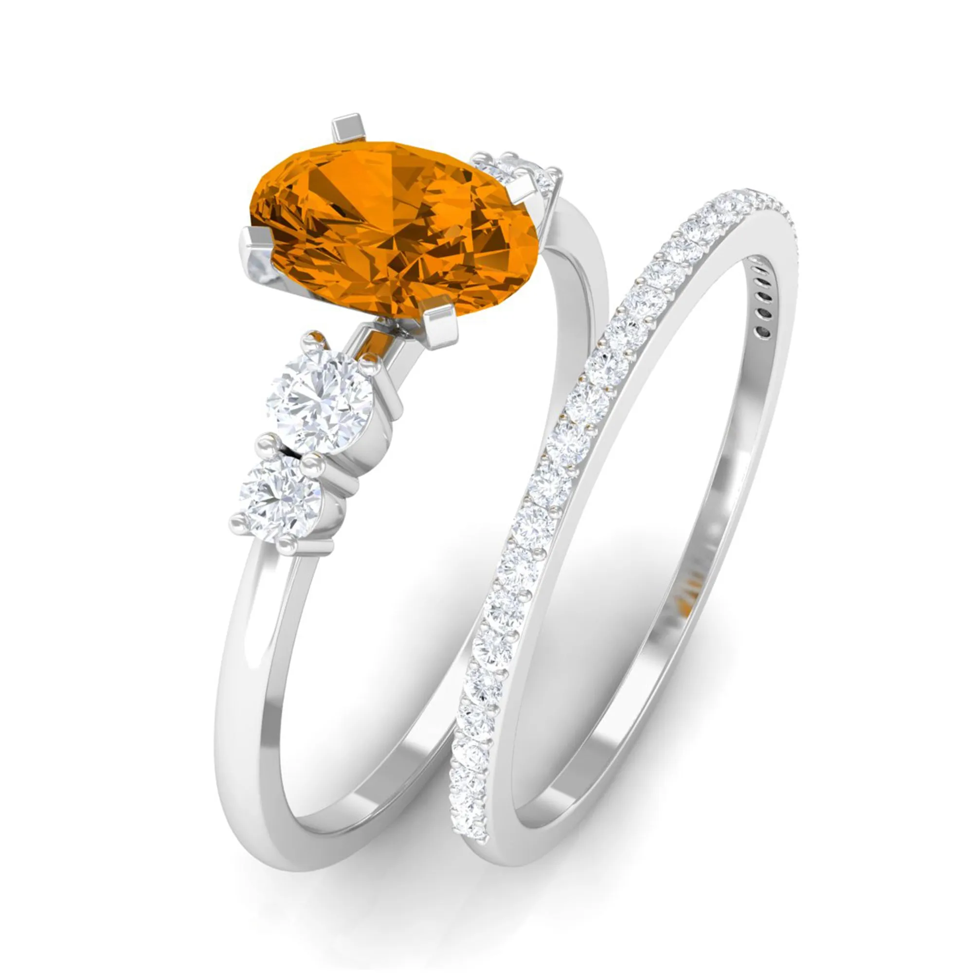 Oval Citrine Solitaire Ring Set with Diamond