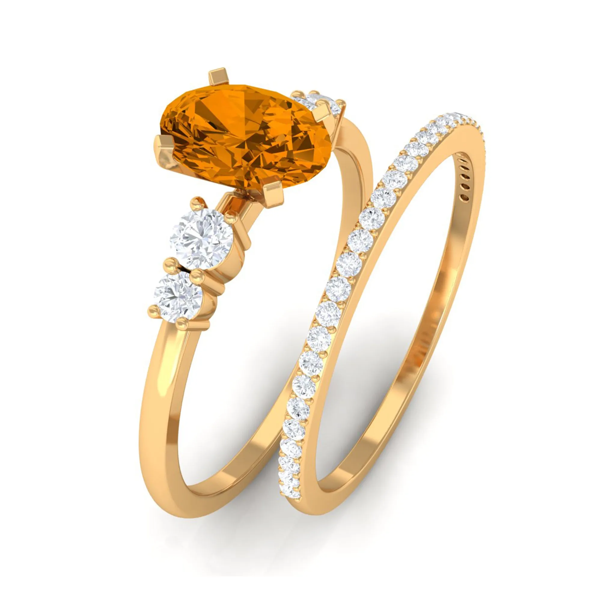 Oval Citrine Solitaire Ring Set with Diamond