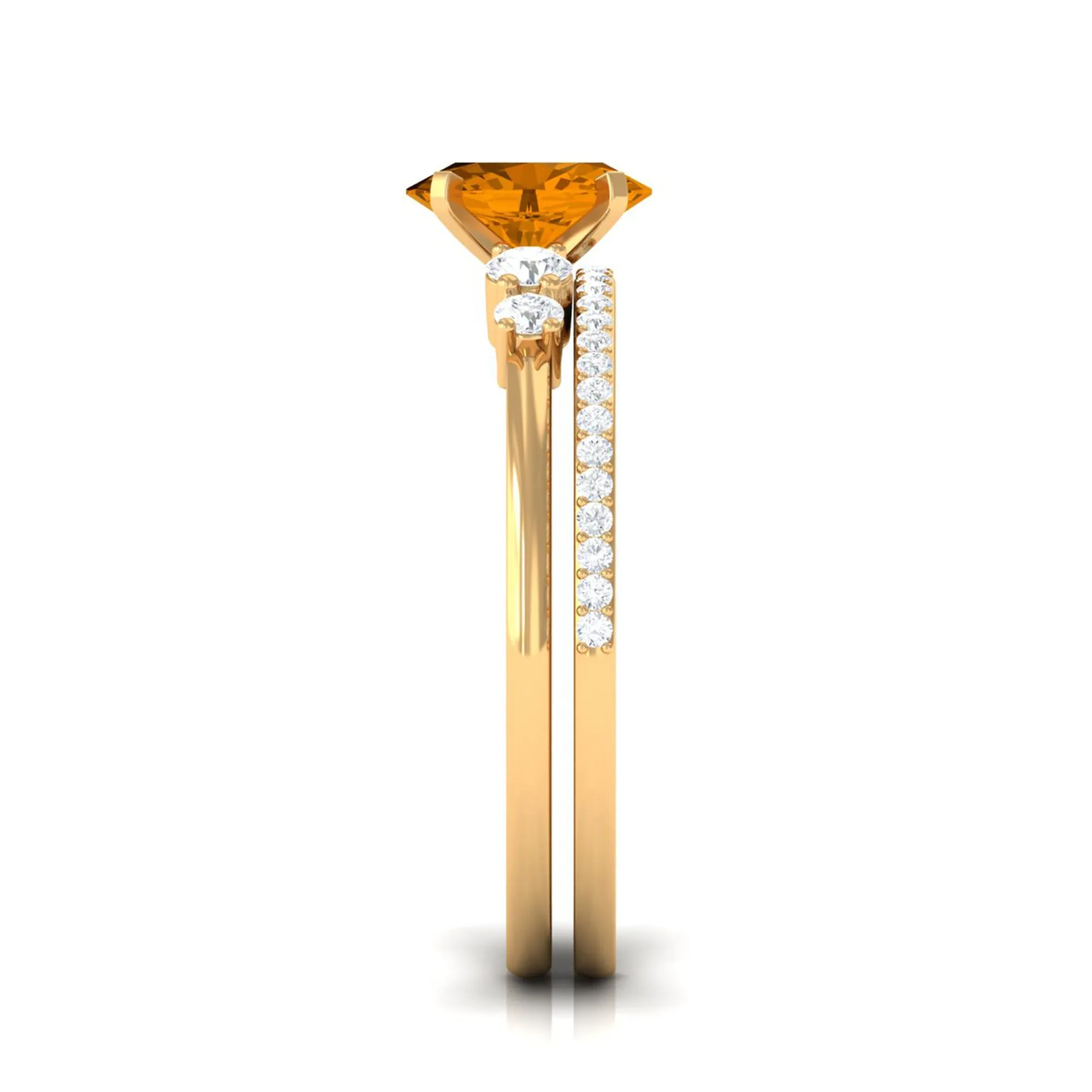 Oval Citrine Solitaire Ring Set with Diamond