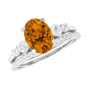 Oval Citrine Solitaire Ring Set with Diamond