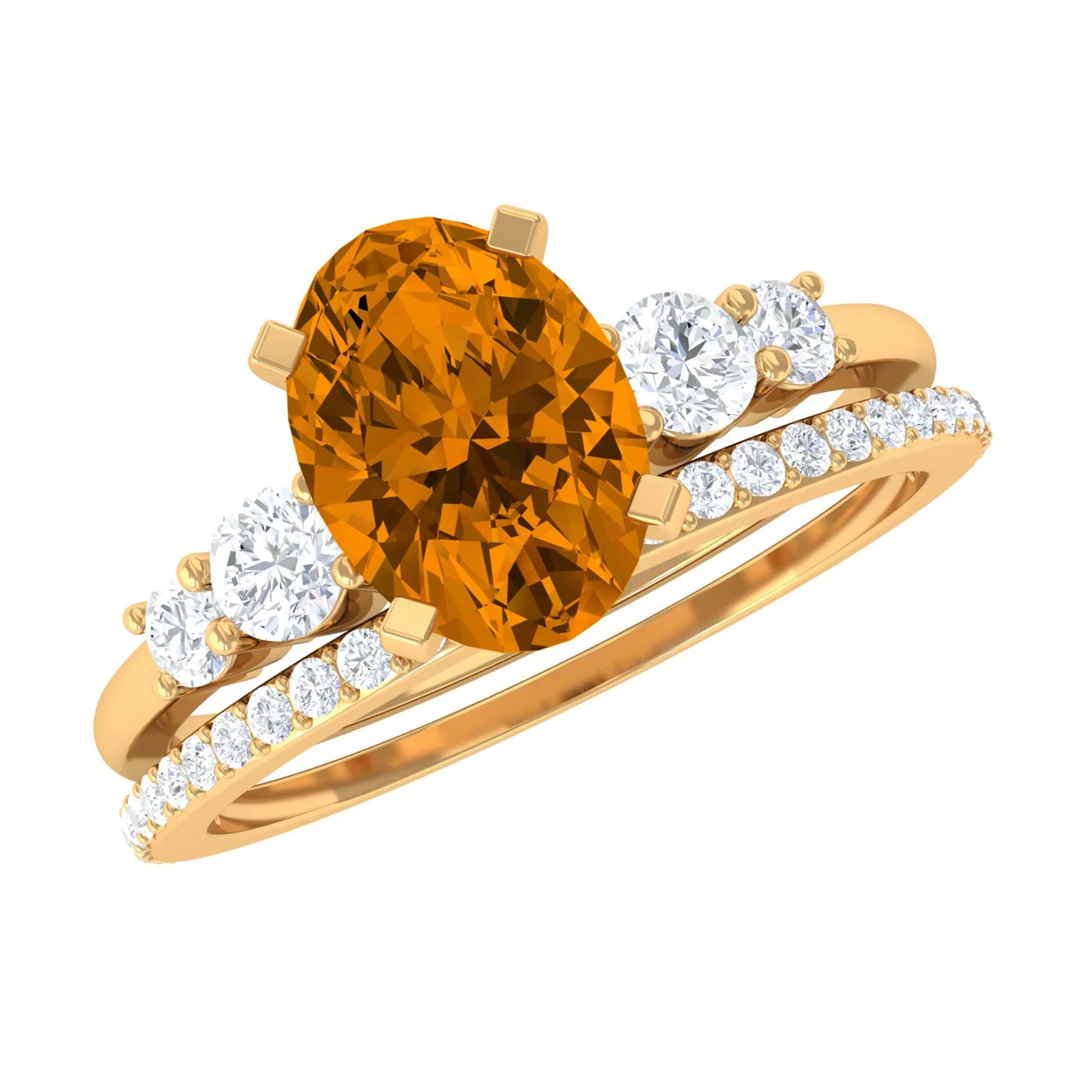 Oval Citrine Solitaire Ring Set with Diamond