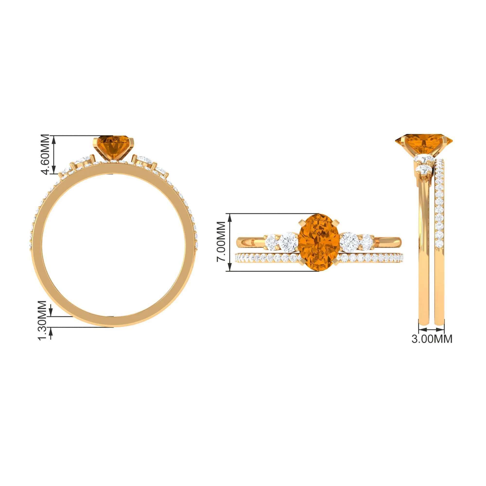 Oval Citrine Solitaire Ring Set with Diamond