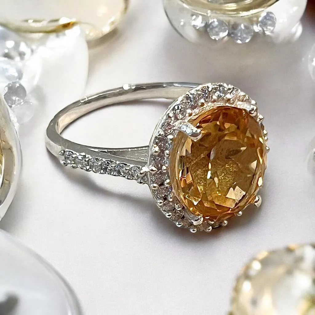 Oval Genuine Citrine Gemstone Ring Size 8