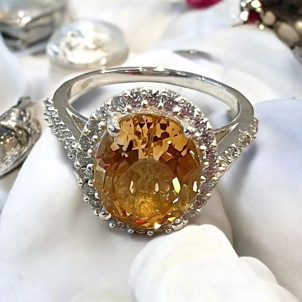 Oval Genuine Citrine Gemstone Ring Size 8