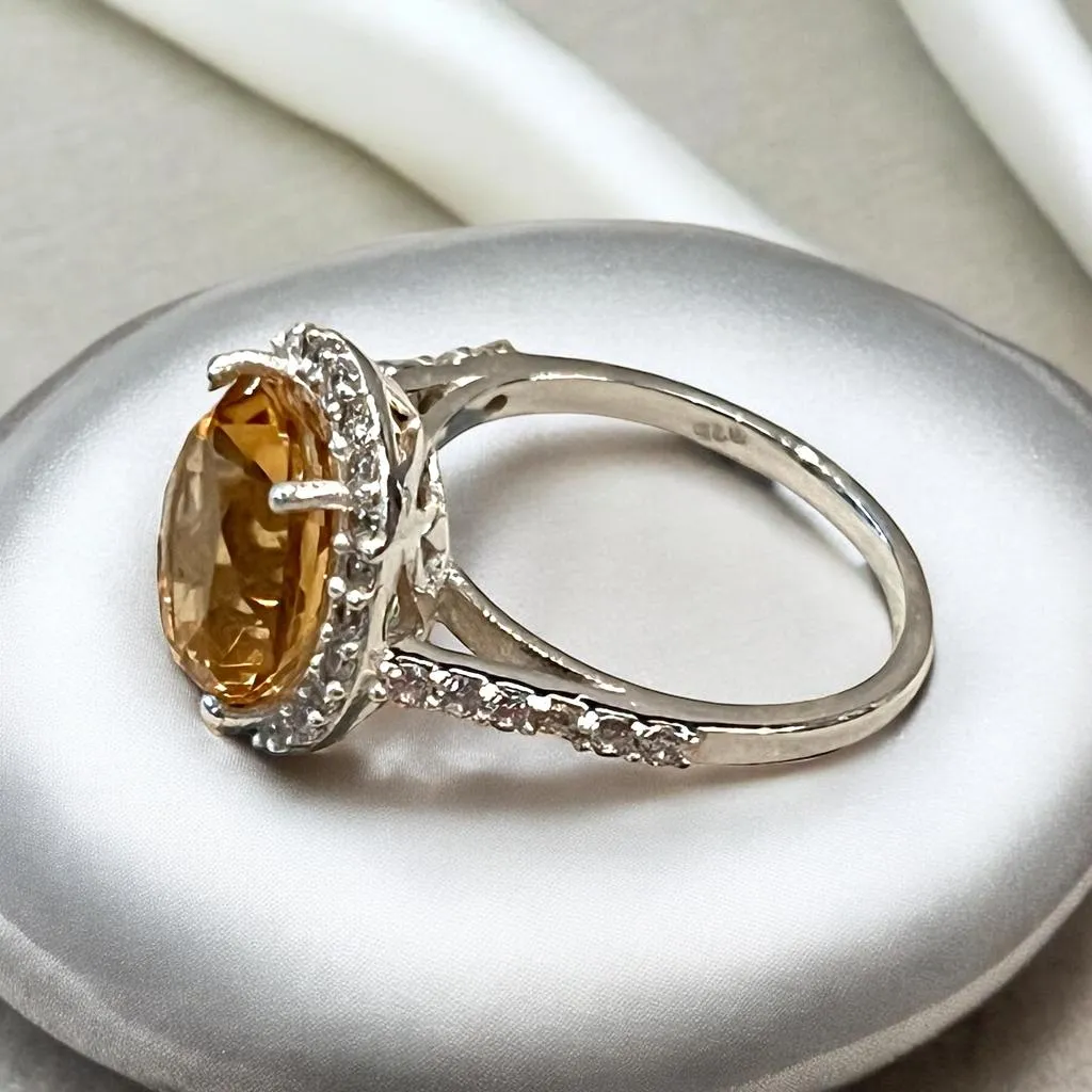 Oval Genuine Citrine Gemstone Ring Size 8