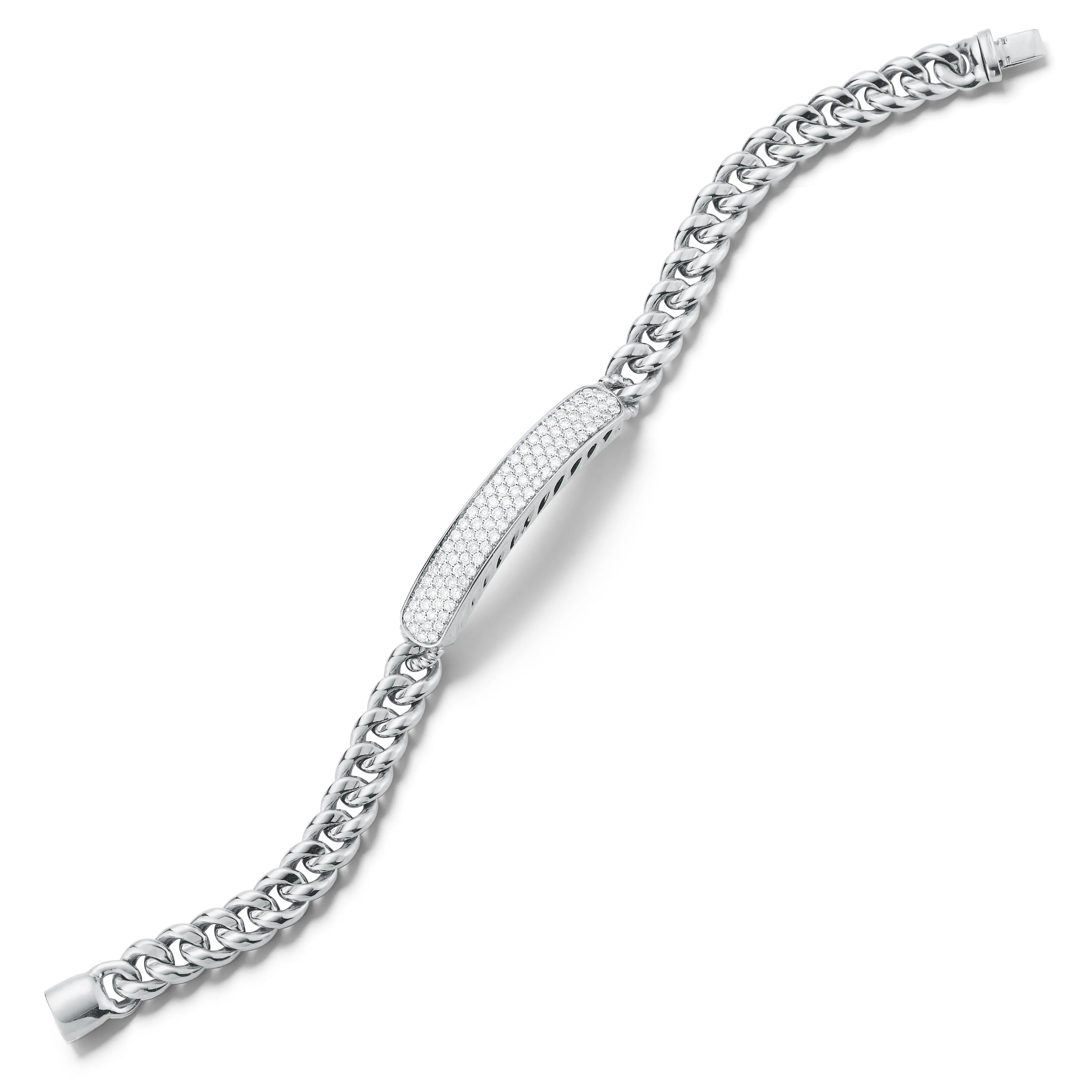 Pave Set Diamond Bar Curbed Link Bracelet