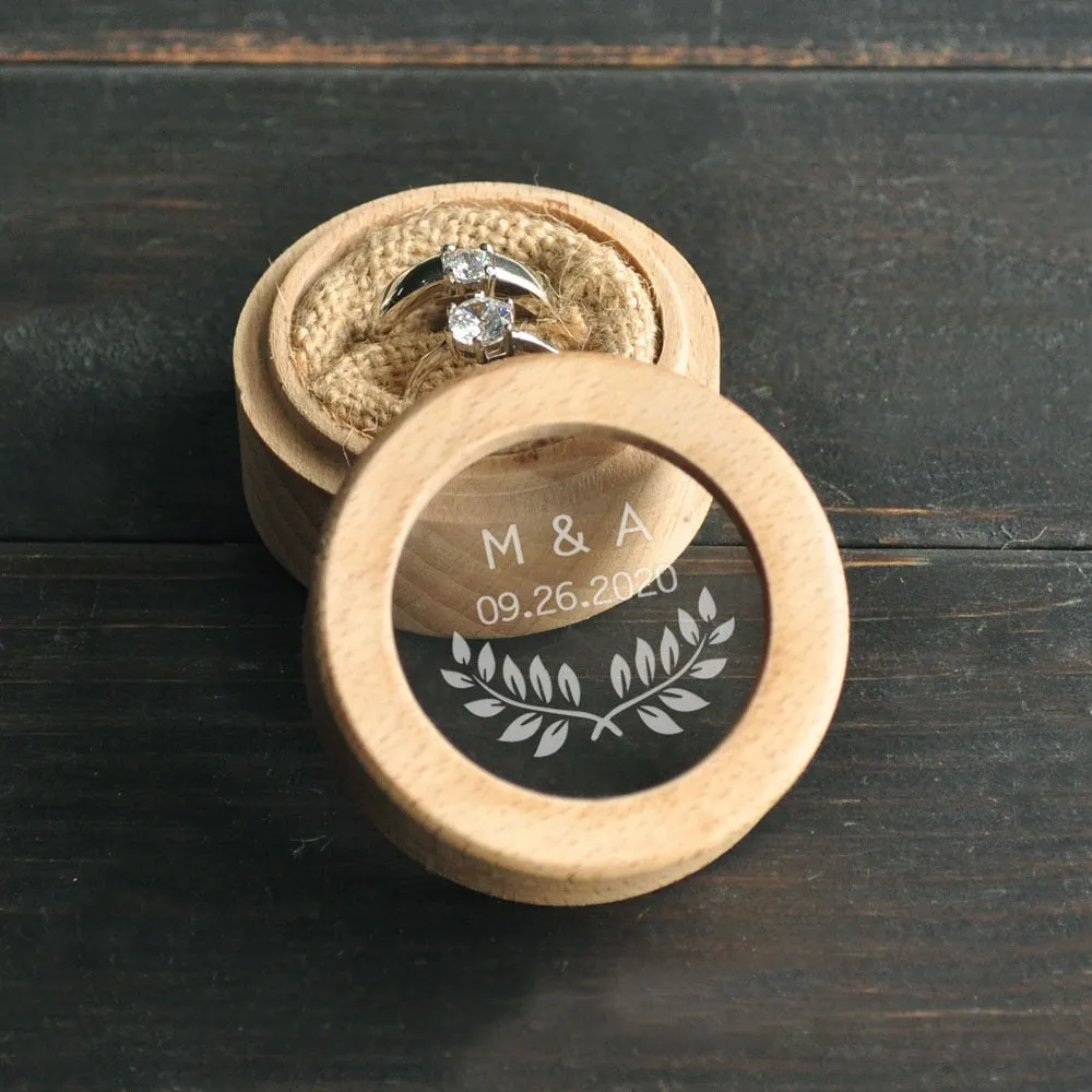 Personalized Wood Wedding Ring Box-Rustic Custom Ring Bearer Box with Initials and Date