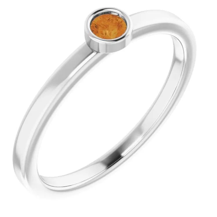 Platinum 3 mm Natural Citrine Ring