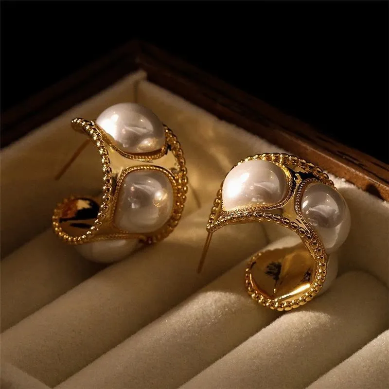 Pre Order:  Elegant Pearl Hoop Earrings