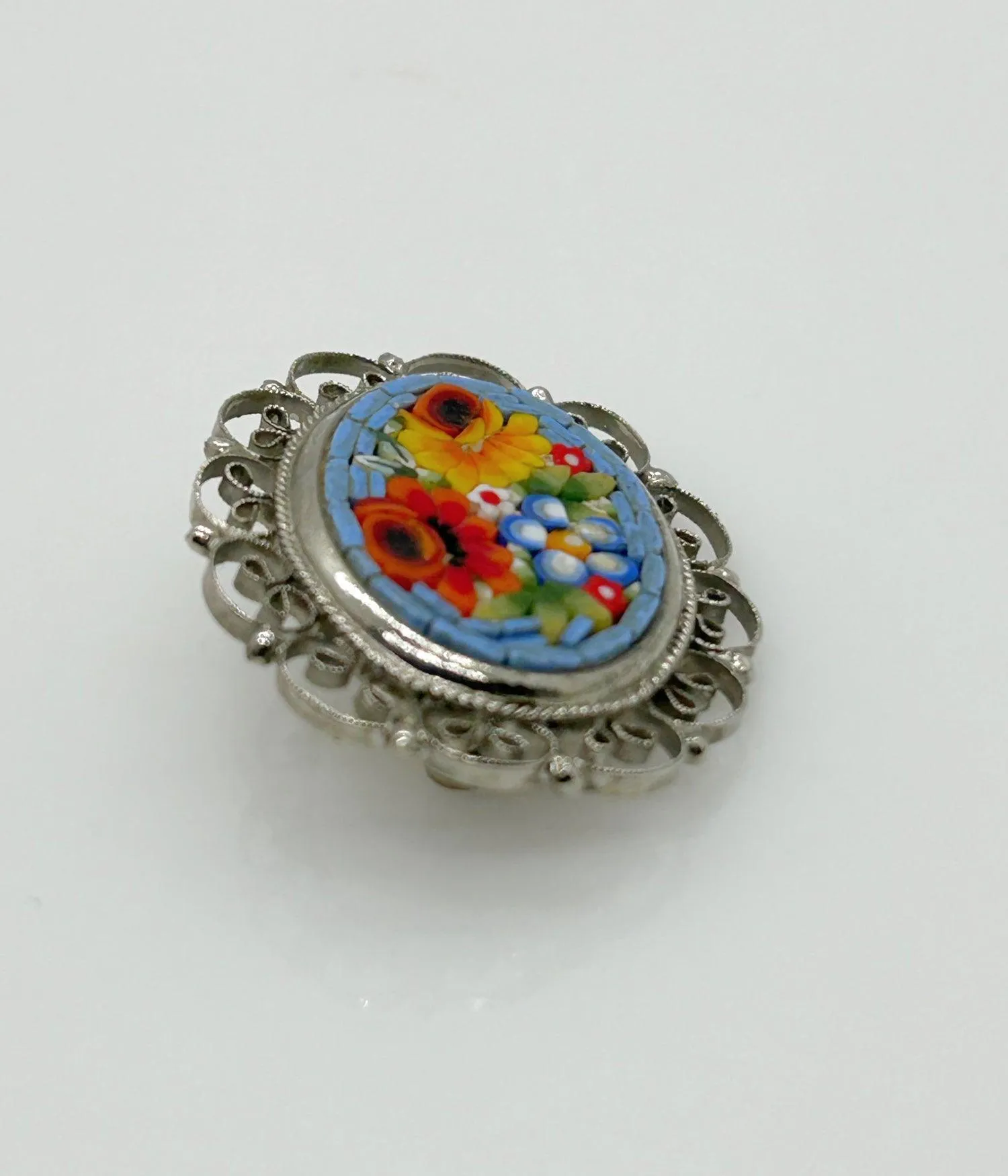 Pretty Vintage Floral Micro Mosaic Vintage Brooch