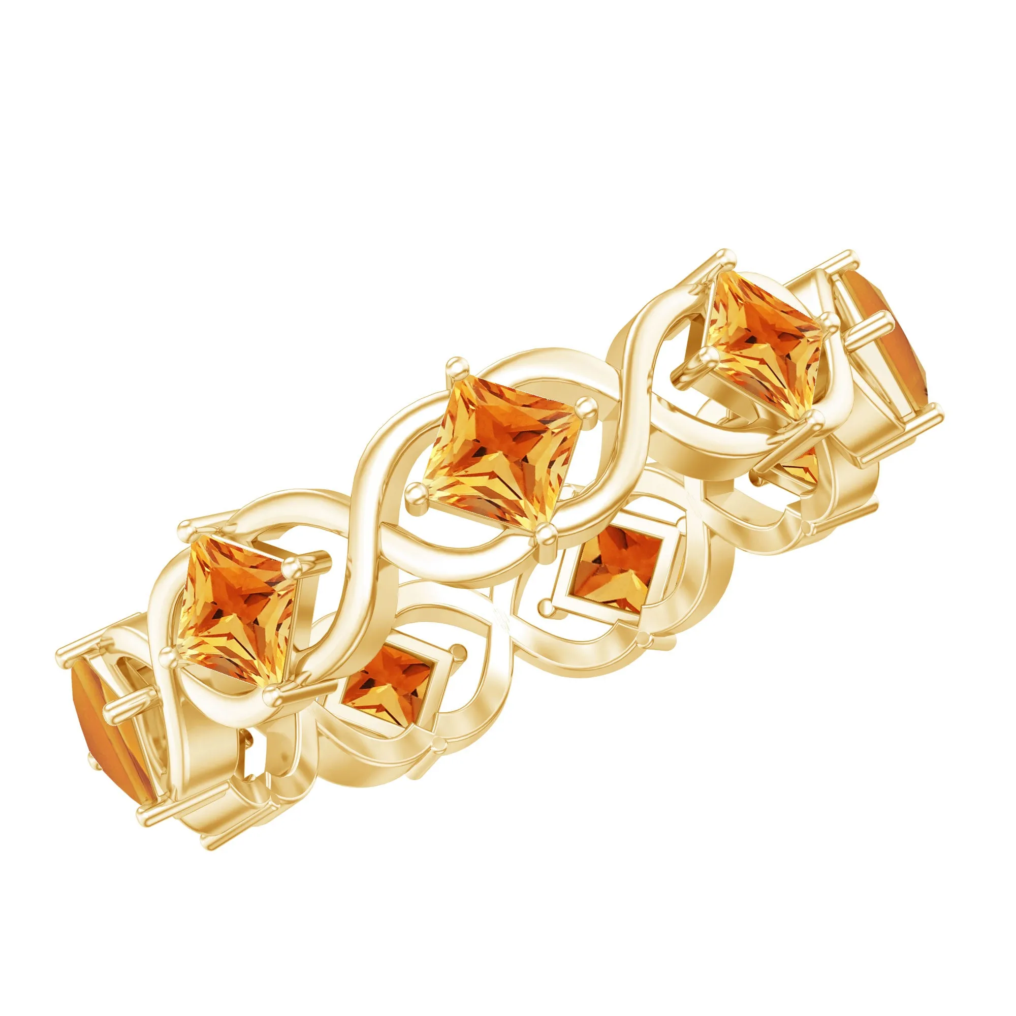 Princess Cut Citrine Criss Cross Full Eternity Band Ring