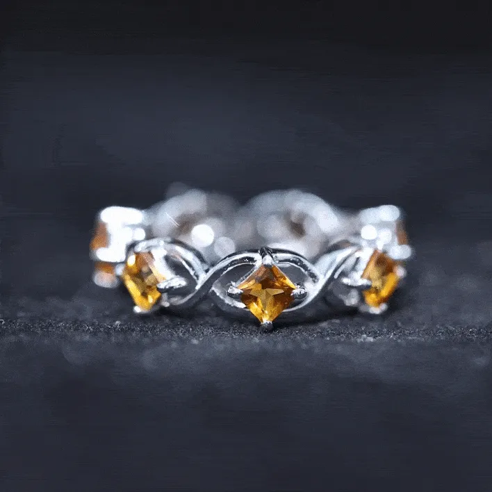 Princess Cut Citrine Criss Cross Full Eternity Band Ring