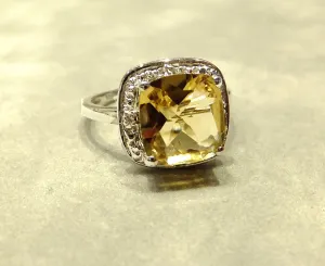 Princess Cut Citrine Gemstone Ring In Sterling Silver