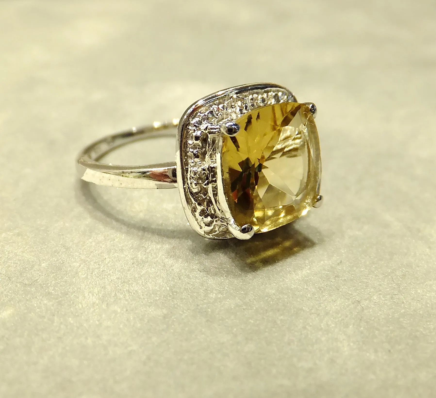 Princess Cut Citrine Gemstone Ring In Sterling Silver