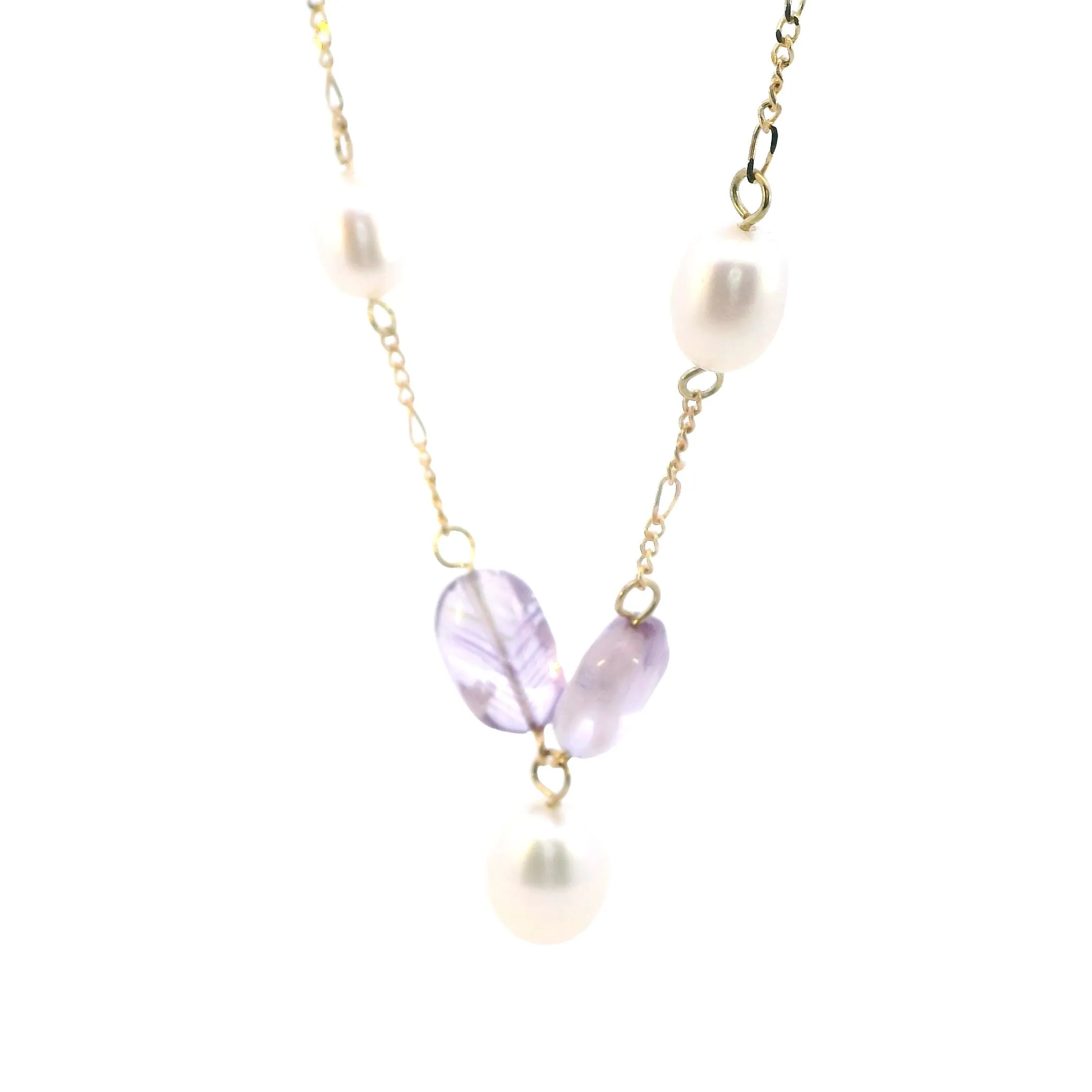 "Enchanting 14ct Yellow Gold Pearl & Gemstone Necklace - Certified Luxe Elegance"