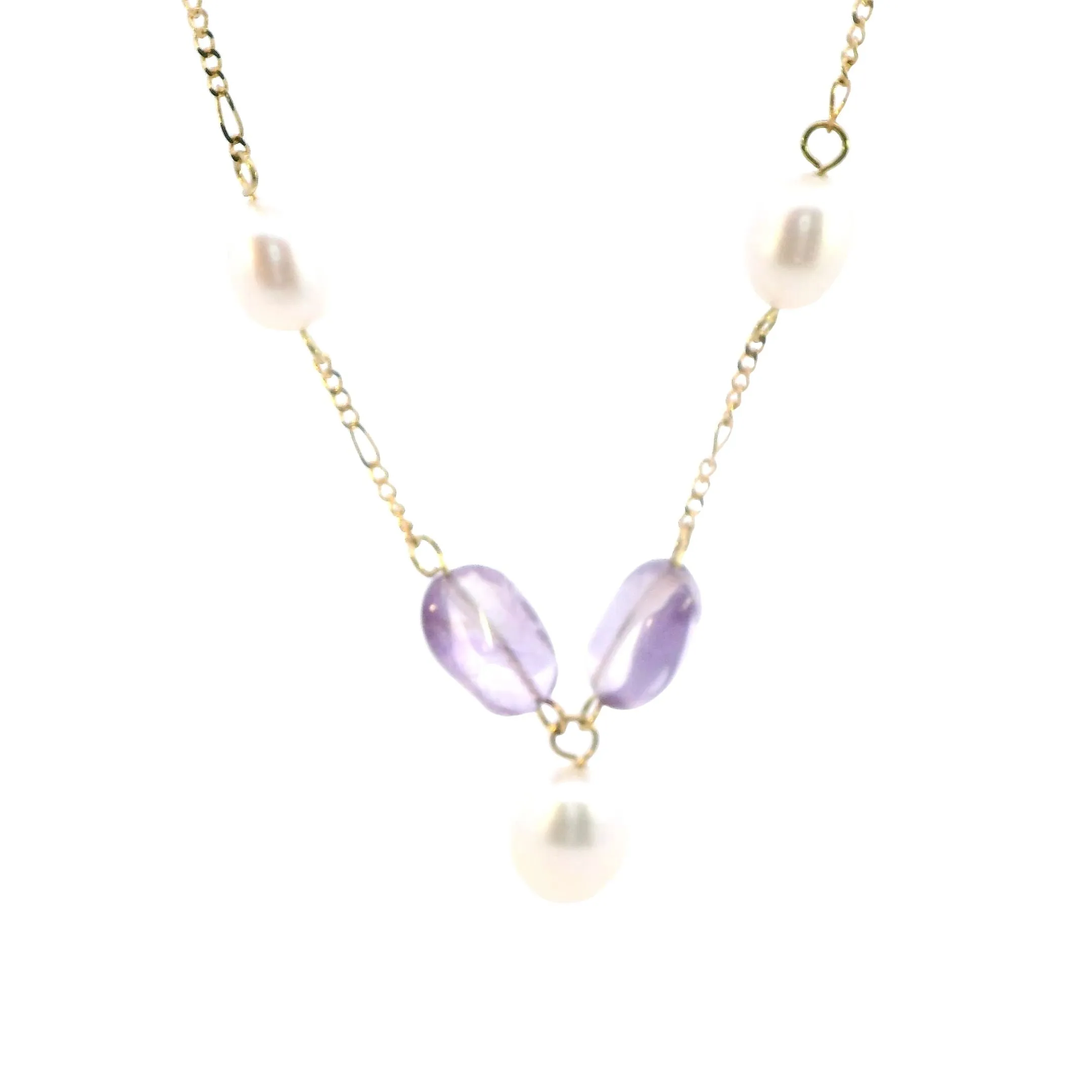 "Enchanting 14ct Yellow Gold Pearl & Gemstone Necklace - Certified Luxe Elegance"