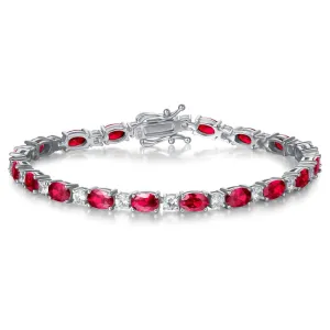 "Glamour Radiance" July Birthstone Fancy Cut Tennis Ruby Sterling Silver Bracelet