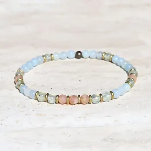 "Joy and Calm" Aquamarine Sunstone and Prehnite Delicate Bracelet