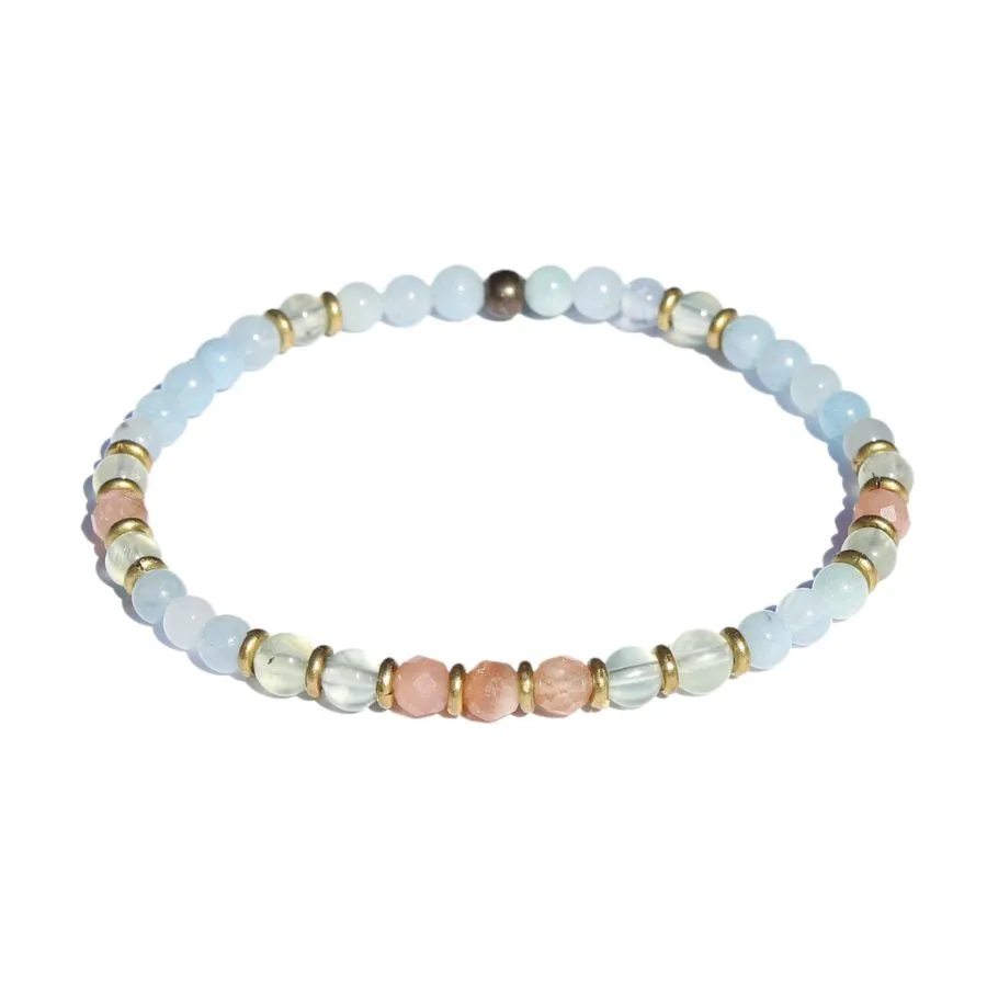 "Joy and Calm" Aquamarine Sunstone and Prehnite Delicate Bracelet