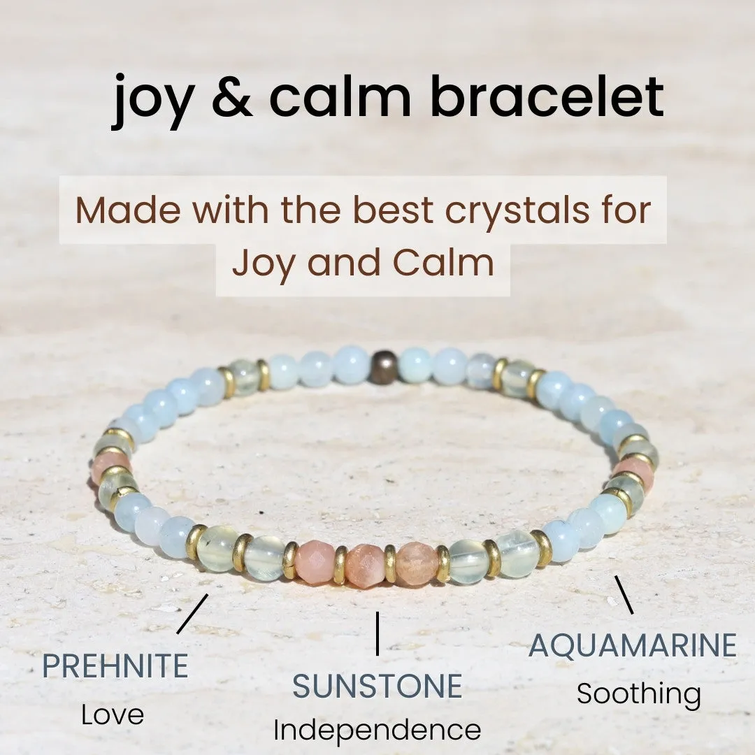 "Joy and Calm" Aquamarine Sunstone and Prehnite Delicate Bracelet