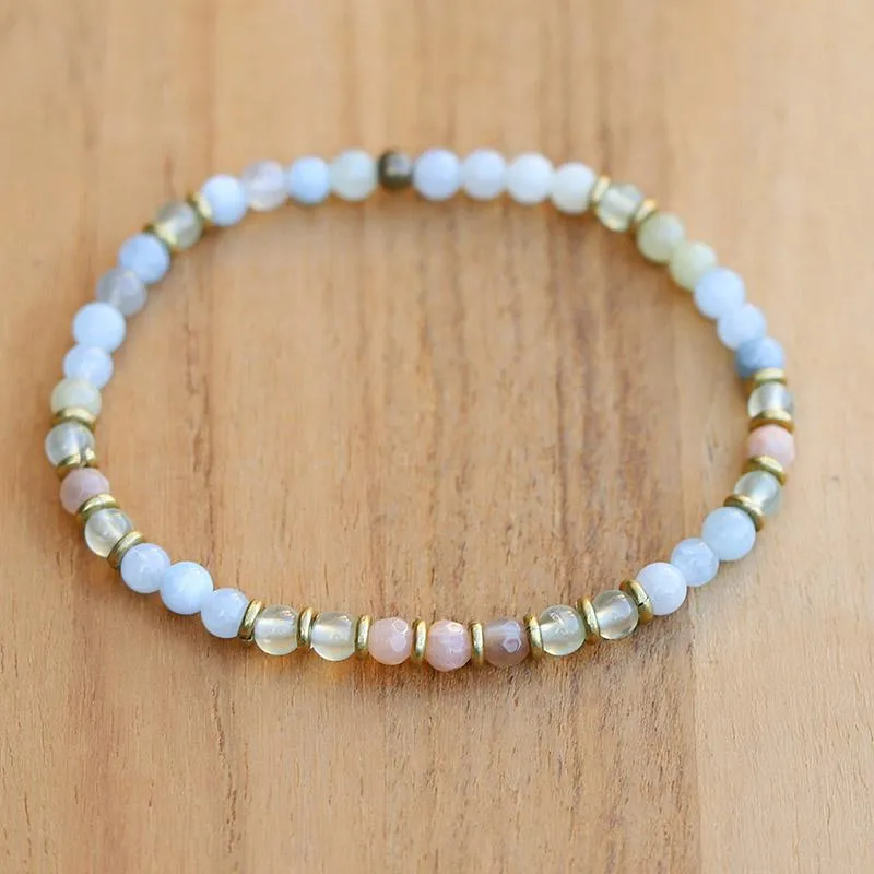 "Joy and Calm" Aquamarine Sunstone and Prehnite Delicate Bracelet