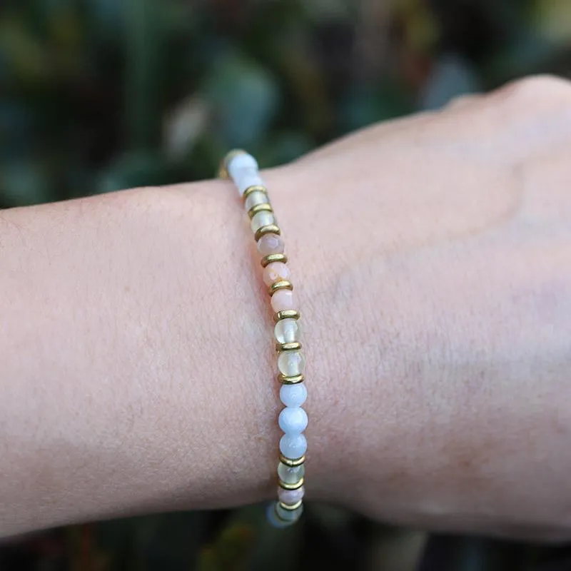 "Joy and Calm" Aquamarine Sunstone and Prehnite Delicate Bracelet