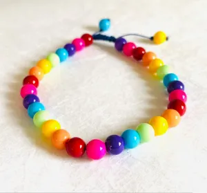 Rainbow “candy” Glass Bead Bracelet, Rainbow Bracelet, Adjustable Bracelet