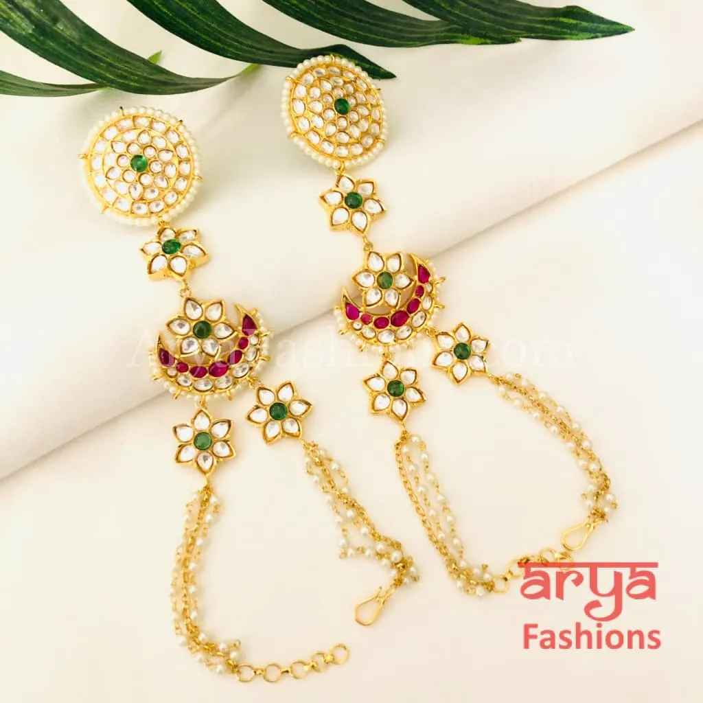 Rania Ruby Pacchi Kundan Hathphool/ Designer Bridal Hathphool, Pair of 2