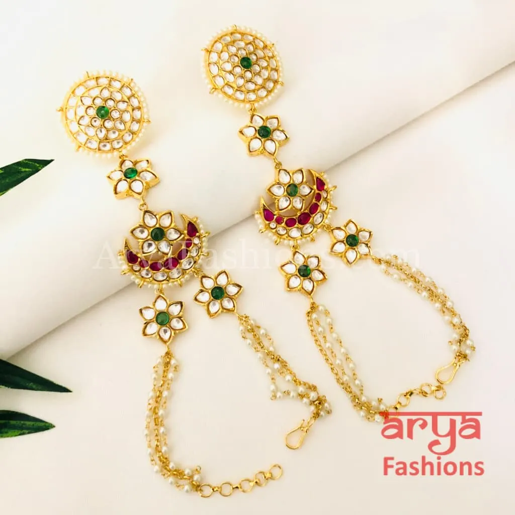 Rania Ruby Pacchi Kundan Hathphool/ Designer Bridal Hathphool, Pair of 2