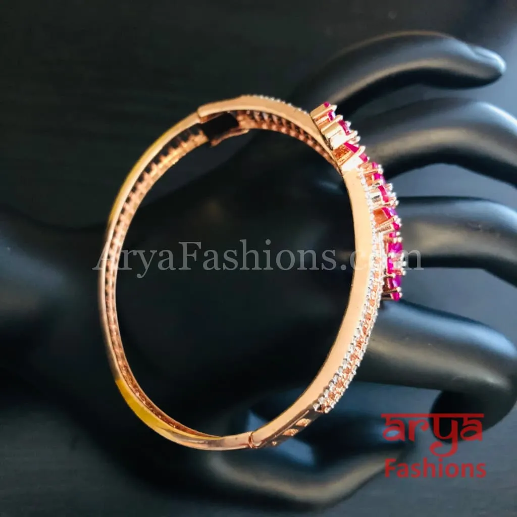 Rashi Rose Gold Ruby Pink Cubic Zirconia Flower Bracelet