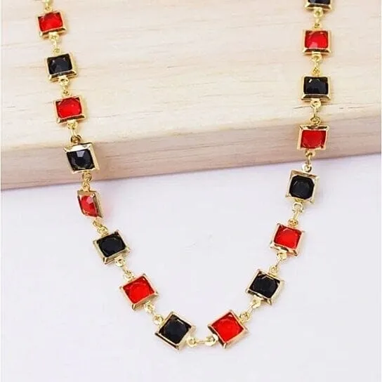 Red And Crystal Square Ankle Bracelet