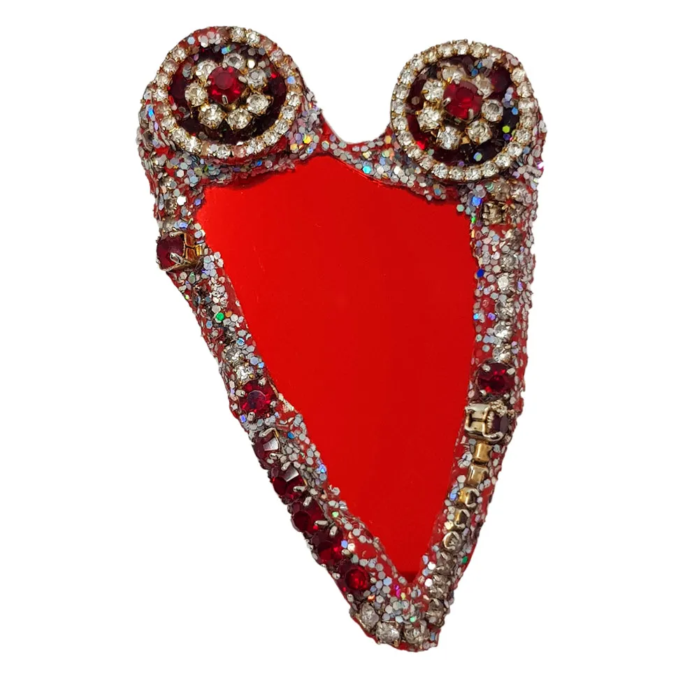 RED AND SILVER HEART BROOCH