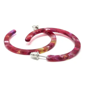 Red Marbled Resin Hoop Earrings