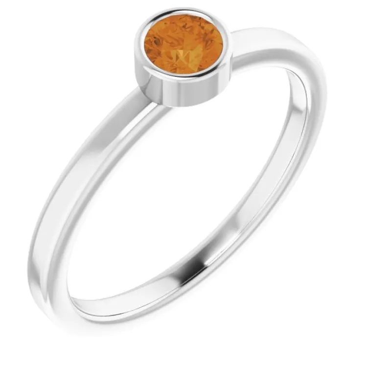 Rhodium-Plated Sterling Silver 4 mm Imitation Citrine Ring