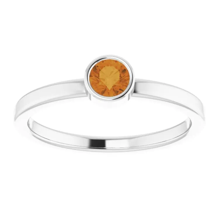 Rhodium-Plated Sterling Silver 4 mm Imitation Citrine Ring