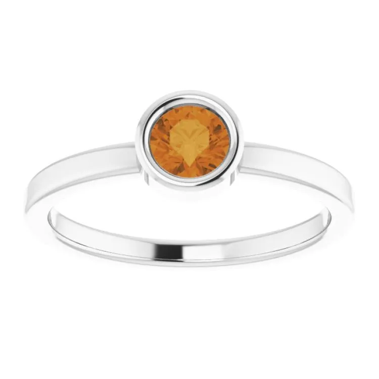 Rhodium-Plated Sterling Silver 4.5 mm Natural Citrine Ring