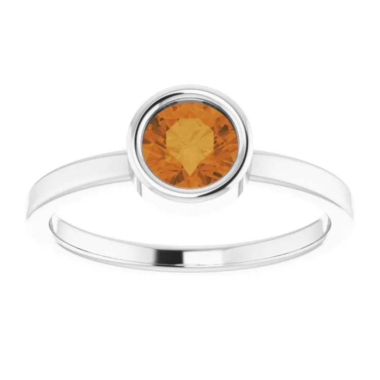 Rhodium-Plated Sterling Silver 5.5 mm Natural Citrine Ring