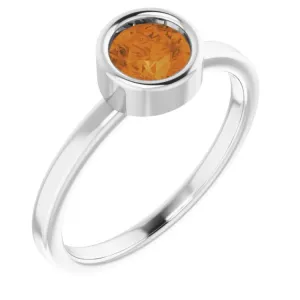 Rhodium-Plated Sterling Silver 5.5 mm Natural Citrine Ring