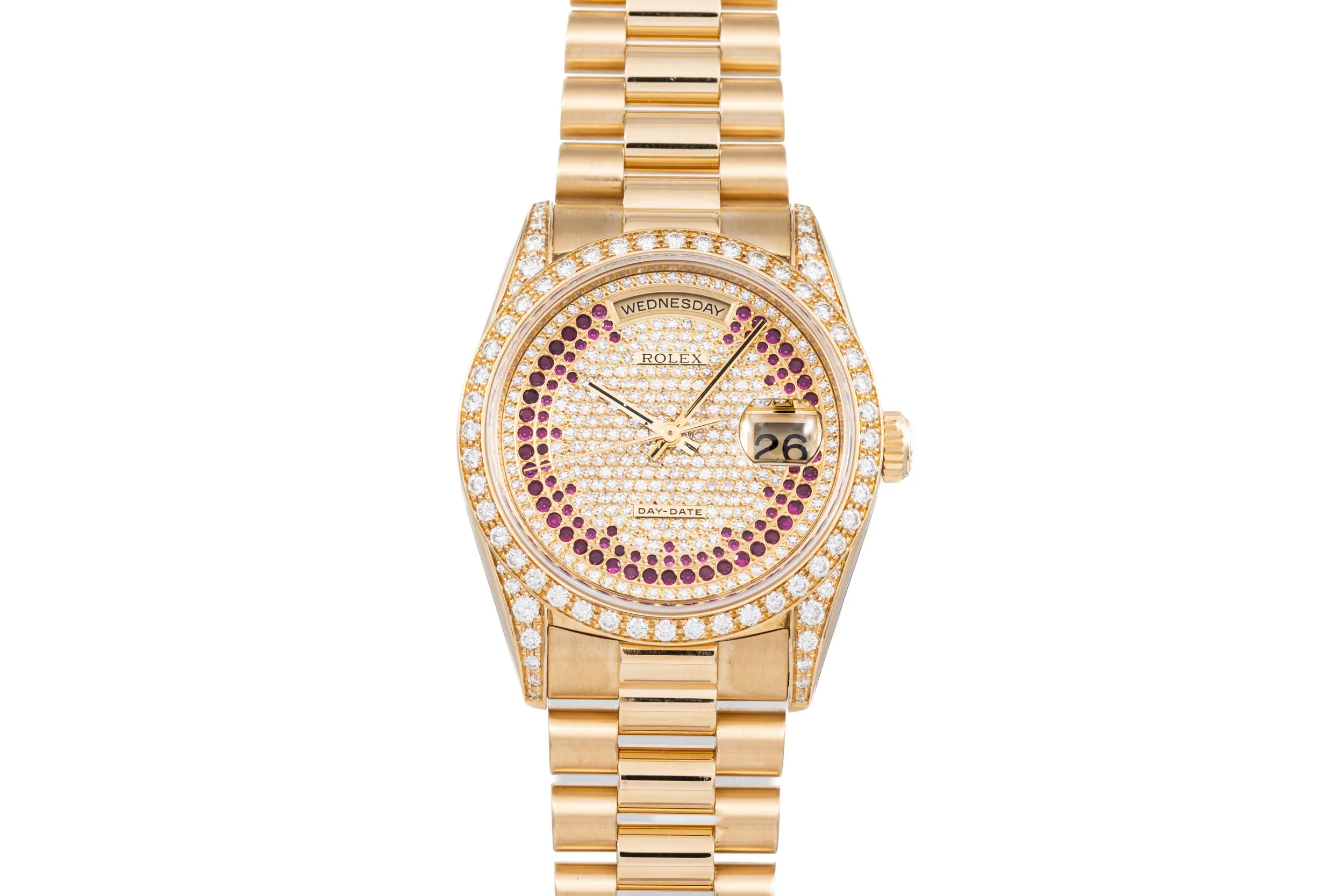 Rolex Day-Date 'Pave Diamond Ruby String Dial'