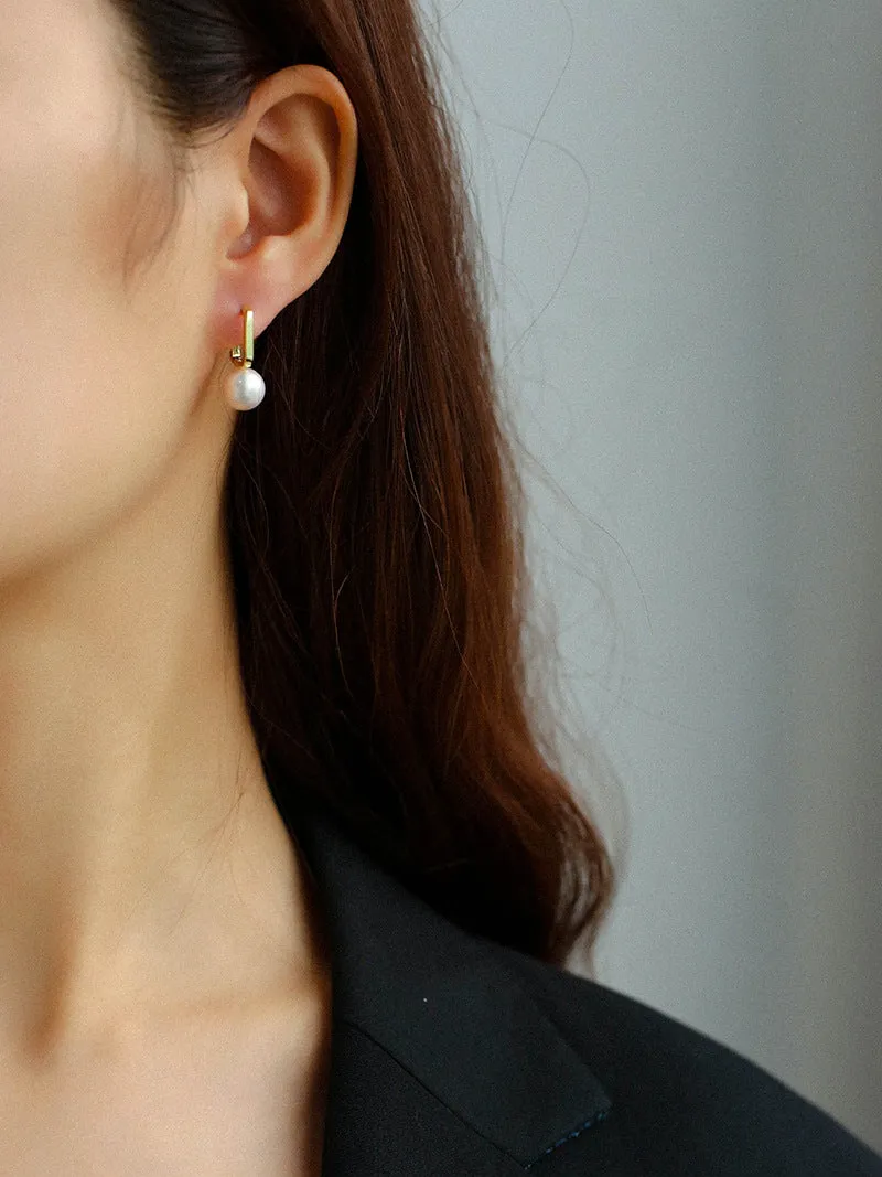 Round Baroque Pearl Square Hoops Earrings