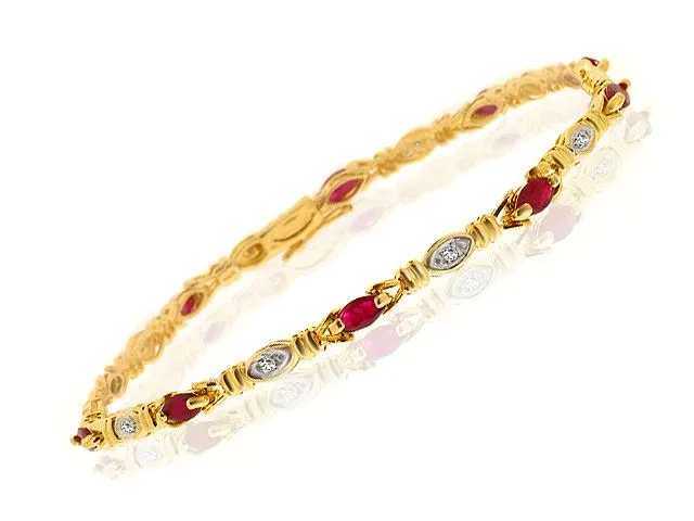 Rubin & Diamant Armband in 9ct Gelb Gold