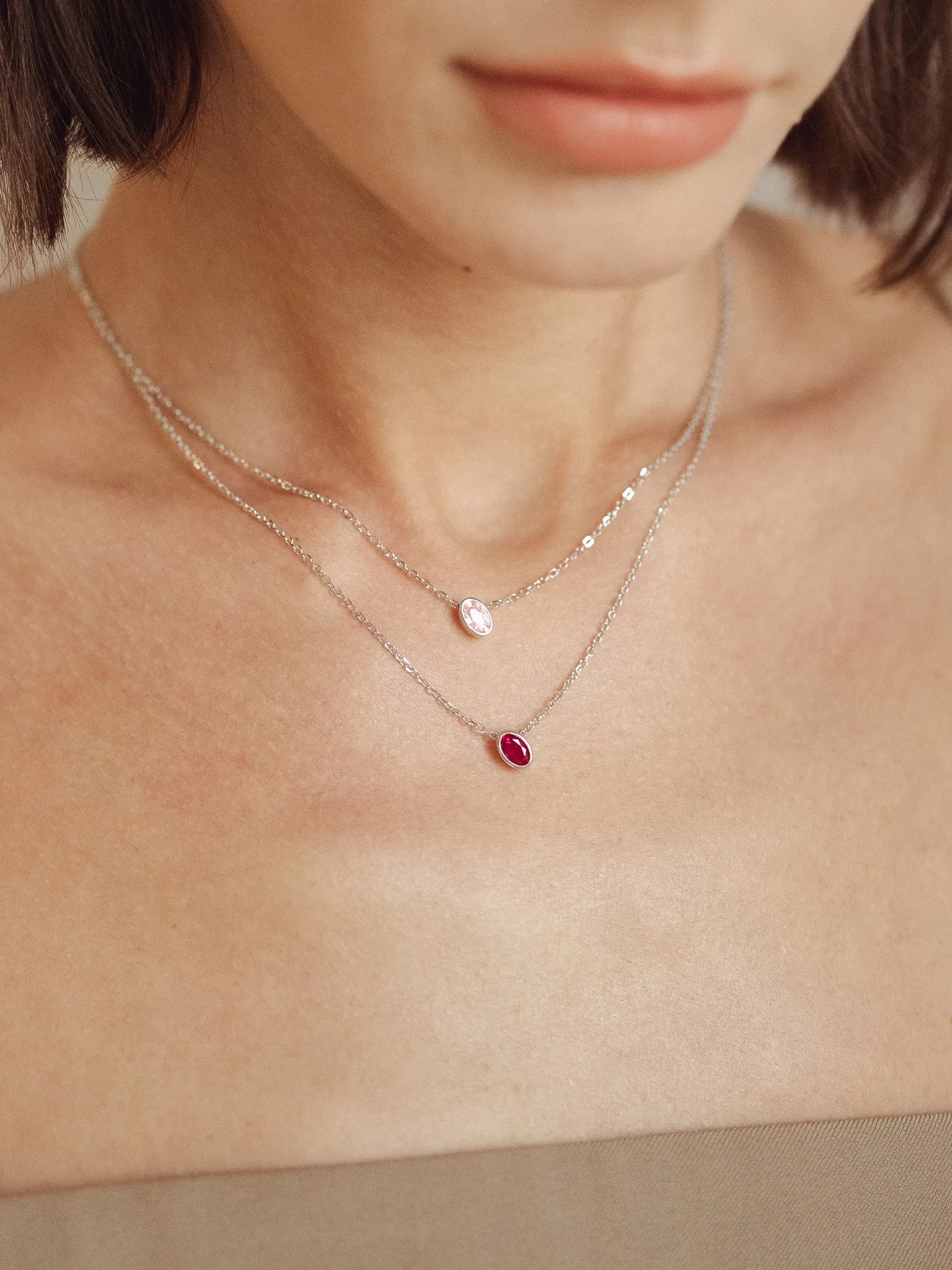 Ruby Birthstone Sterling Silver Necklace