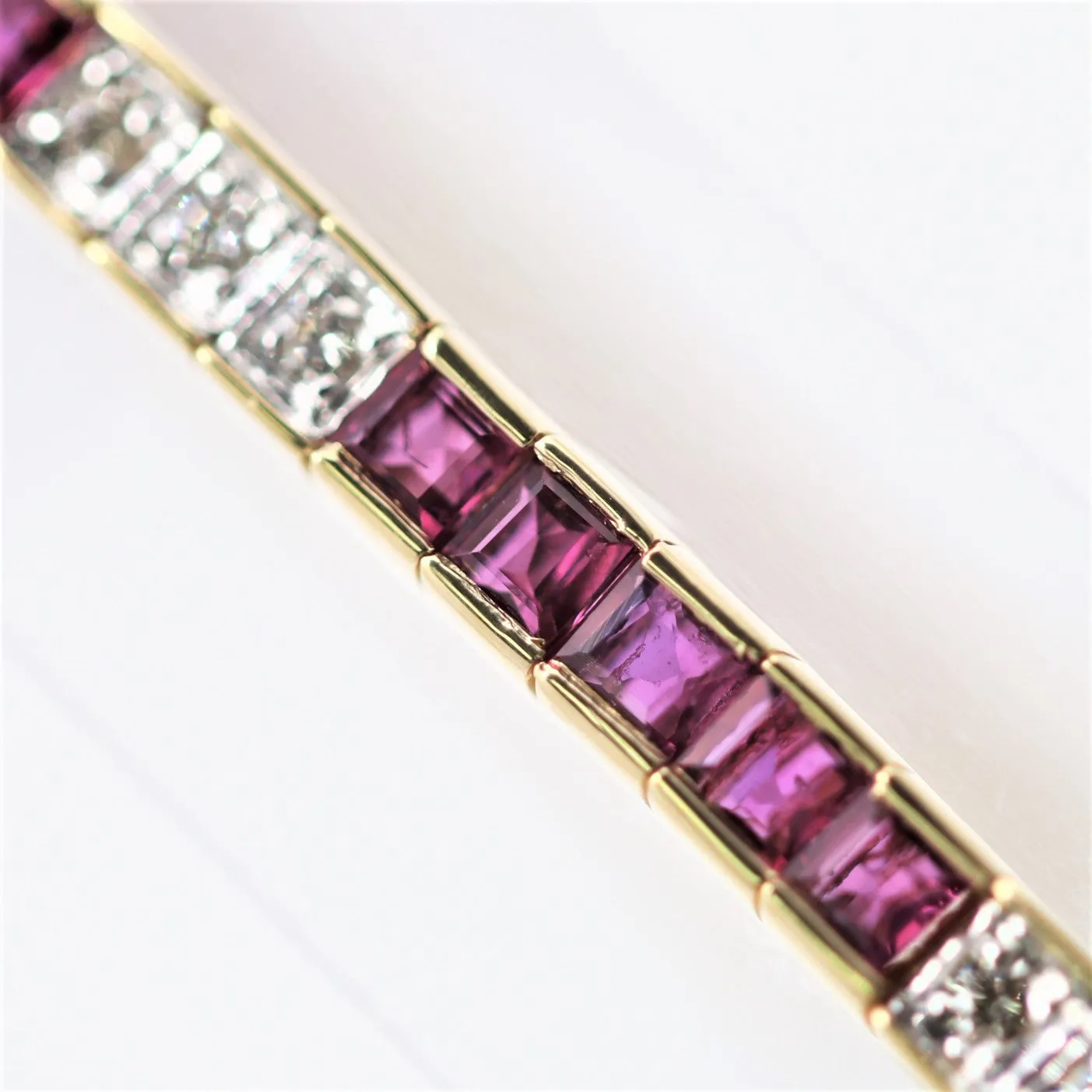 Ruby Diamond Gold Line Tennis Bracelet