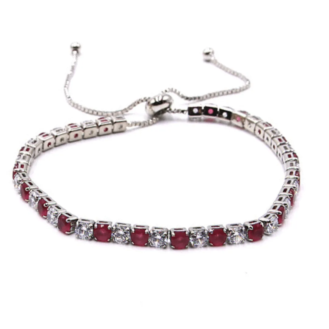 Ruby Red & Clear CZ Tennis Bracelet In Silver