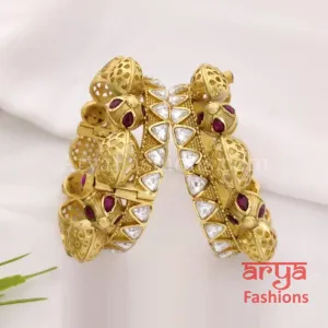 Sabiha Bridal Kundan Bracelet Set/Rajwadi Kundan Jadau Kada with Ruby/Emerald/Kundan stones