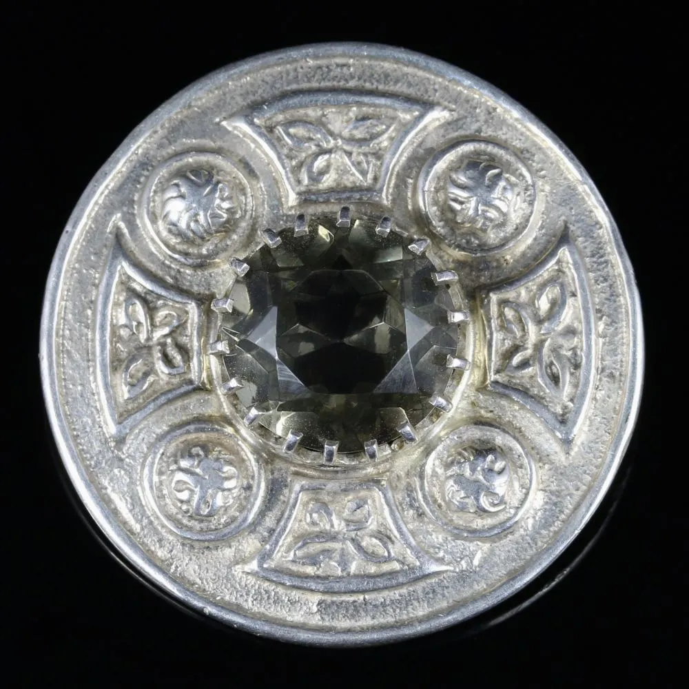 Scottish Citrine Brooch Silver Circa 1960