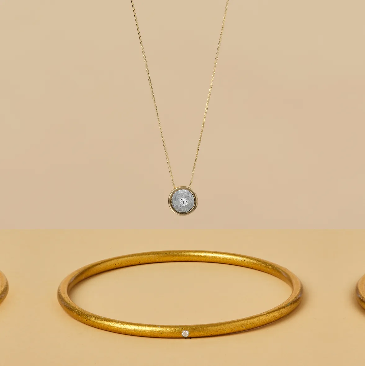 SET - BIRTHSTONE 14K NECKLACE AND DIAMOND BANGLE (SAVE $150)