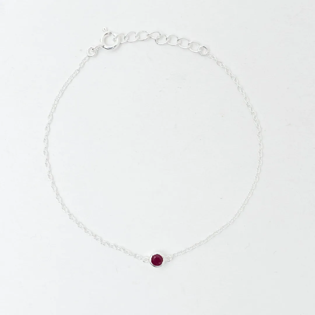 Silver Raw Ruby Solitaire Bracelet